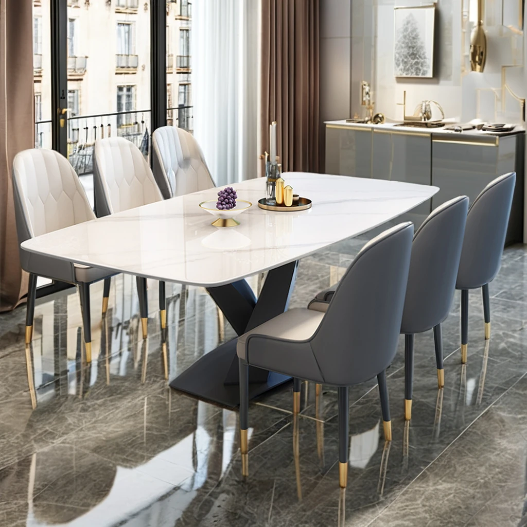 #Modern Luxury Rectangular Dining Table Nordic Style Wood Marble Top Extendable Feature for Kitchen & Living Room Furniture