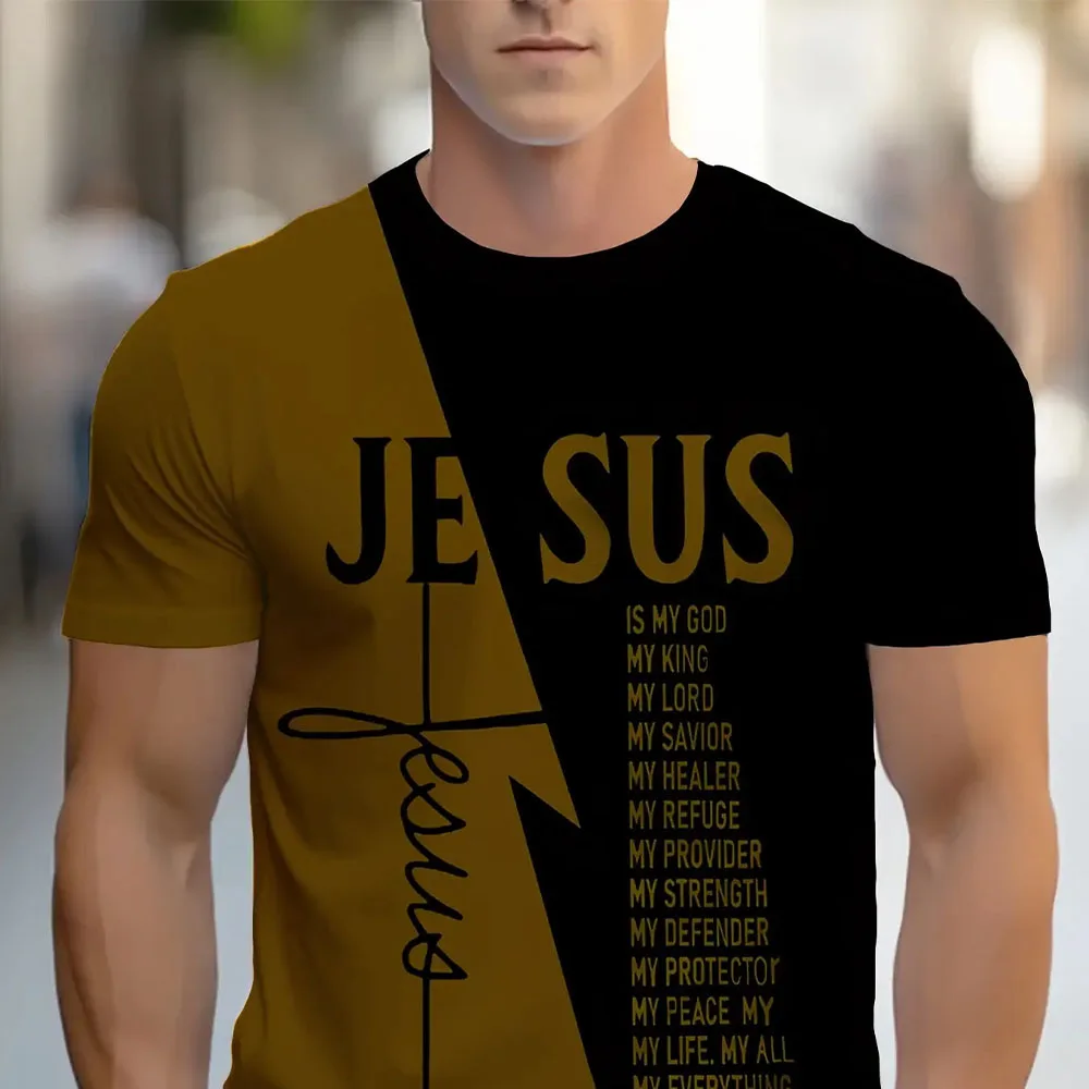 Herren-T-Shirt im christlichen Stil mit Rundhalsausschnitt und Textdesign, lässiges Sport-Top, bequem und einfach, kurzärmelig für alle Jahreszeiten – Detail 10