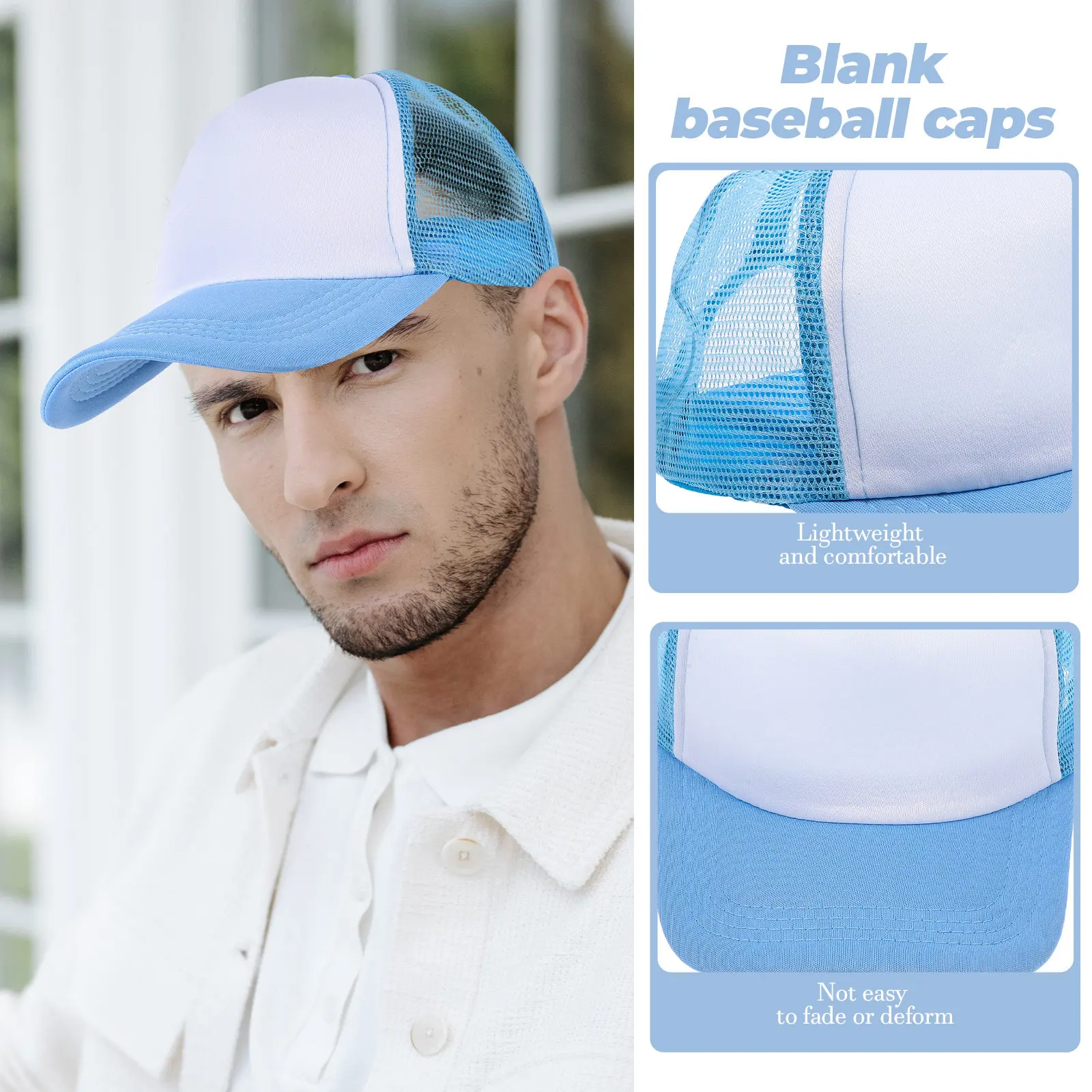 

10Pcs Blank Baseball Hats Mesh Design DIY Sublimation Heat Transfer Size Fits Most Personalized Gift Outdoor Use