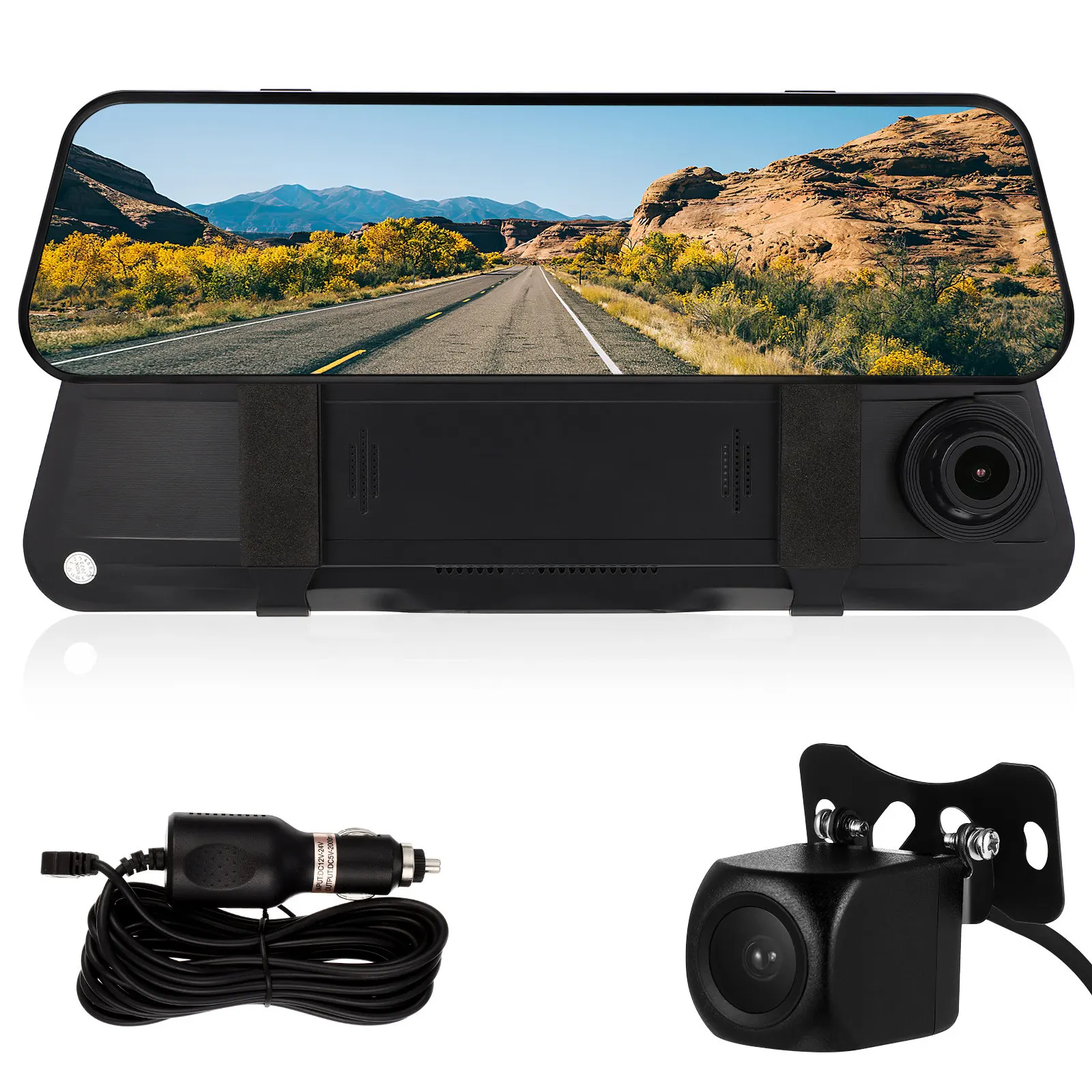 

1Set Car Recorder Camera Dual Lens Dash Cam Full Screen Touch Screen Front Rear Streaming Media Mirror Dash Camera 1080P Driving