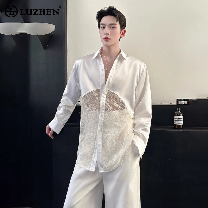 

LUZHEN оригинальные атласные марлевые рубашки с длинными рукавами, мужские рубашки высокого качества, новинка 2025 года, красивая одежда JY4856
