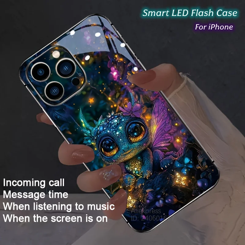 

Super Cute Fairy Luminous Dragon Pattern Phone Case For Apple iPhone 17 Pro Max 16 12 13 15 14 Plus Shockproof Glass LED Cover