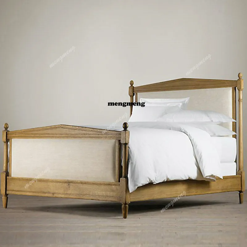 

Solid wood double bed 1.8 meters 5 master bedroom double bed B&B French country vintage bed oak