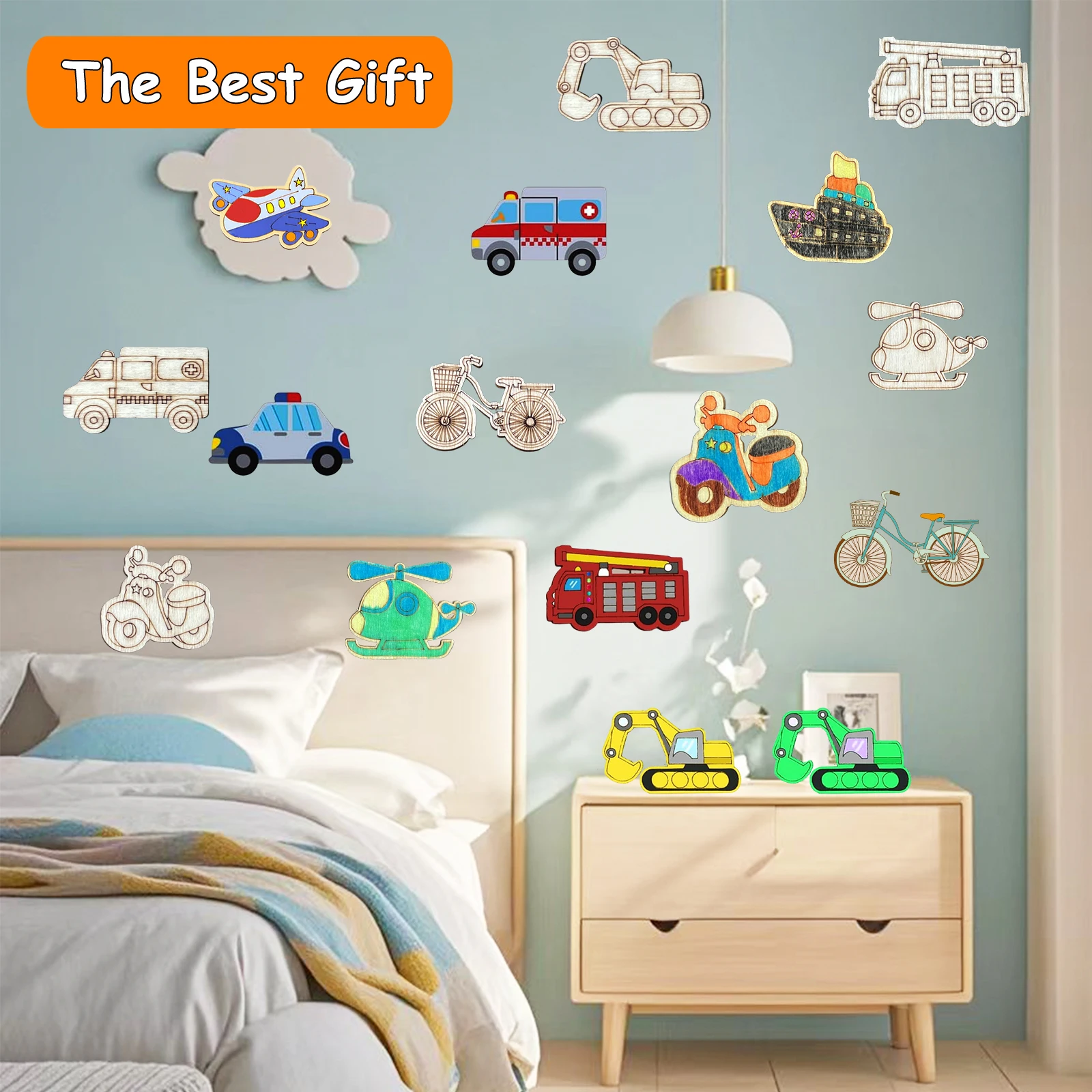 30 peças de artesanato em madeira para carros, transporte, transporte e festas de aniversário, adequado para artesanato artesanal diy por meninas