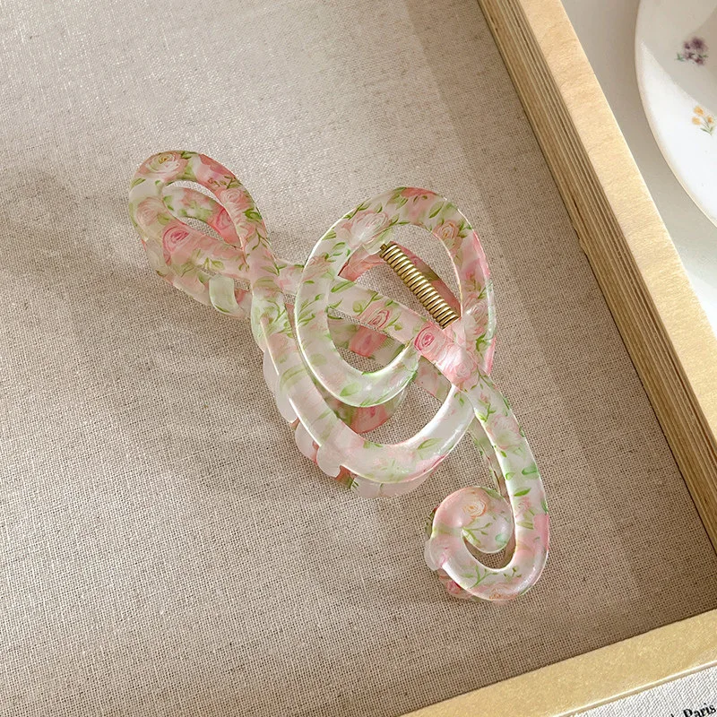 Korean Style Print Flower Mobius Strip Musical Notes Hair Claw Clips Large Barrettes Strong Hold Ponytail Clamp Hair Accessories