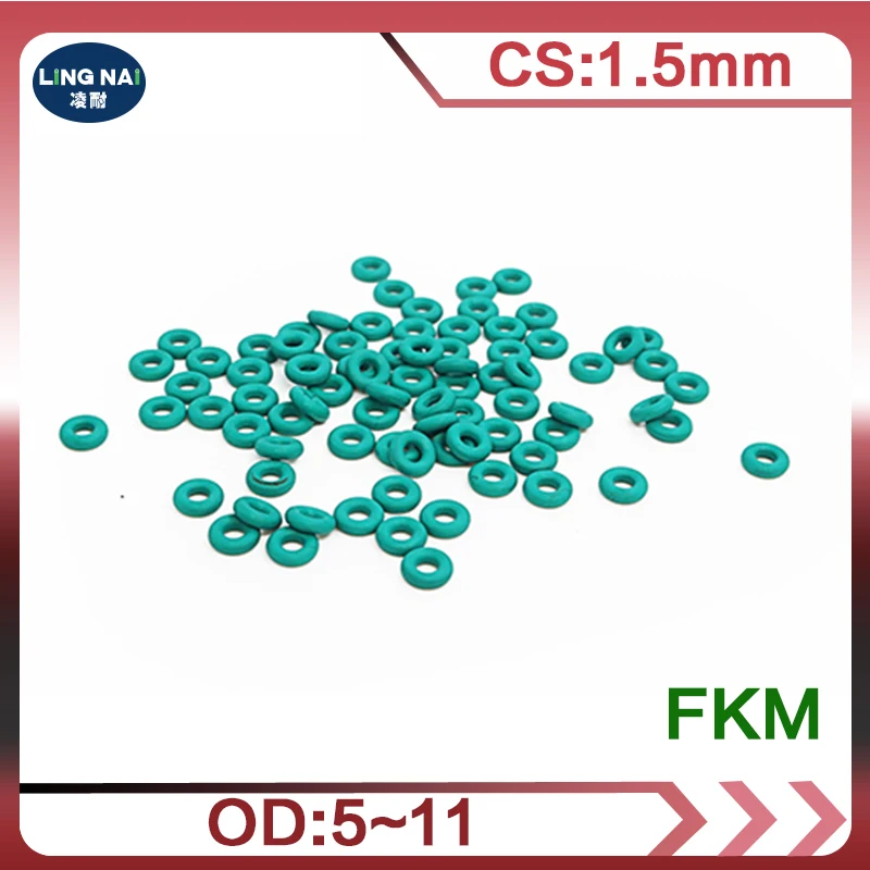 10PC/lot Rubber Ring Green FKM O rings Seals Thickness 1.5mm OD5/5.5/6/6.5/7/8/8.5/9/10/10.5/11mm ORing Seal Gasket Fuel Washer