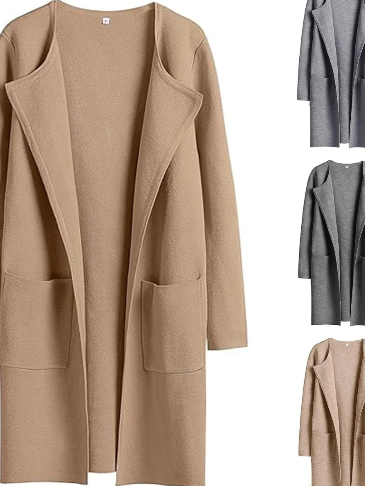 

Comfortable Casual Woolen Coat Collar Long Sve Mid-Length Street Sle Pure Color Spring Faion for Pear aped Women