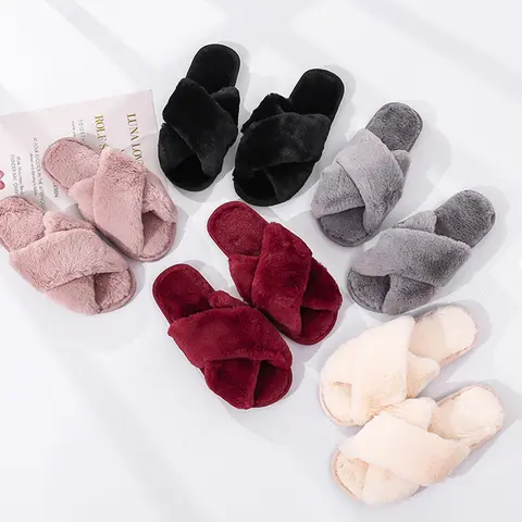 Winter Faux Fur House Slippers for Women MTFBWY