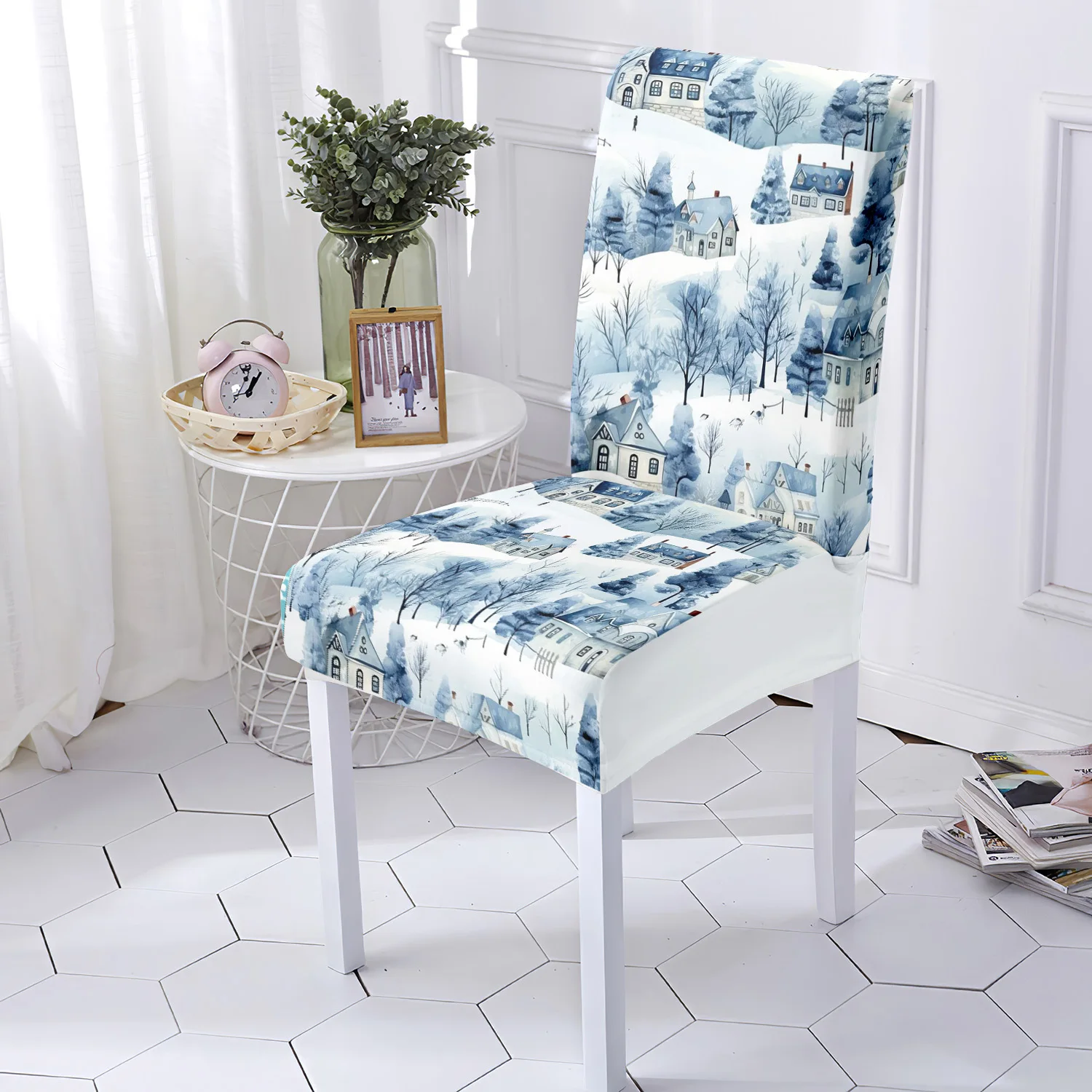 

4/6 шт., чехол на стул с принтом Иглу, рождественский домашний обеденный стул, чехол для отеля, ресторана, вечеринки, моющийся