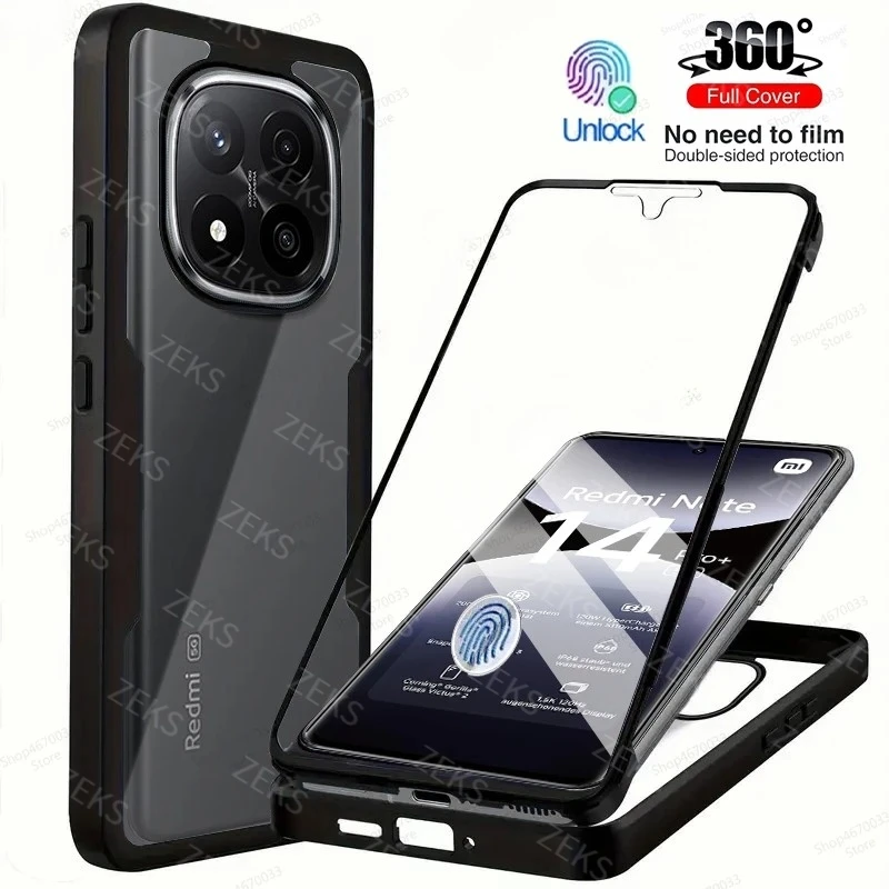 

360° Full Body Cover Phone Case For Xiaomi Redmi Note 14 13 12 11 Pro 10 9 9S Redmi 10C 12C 13C 14C Soft Silicone PC Case Fundas