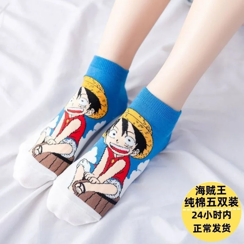 One Piece socks for men and women pure cotton anti-odor sweat-absorbent breathable shallow socks kawaii socks cartoon