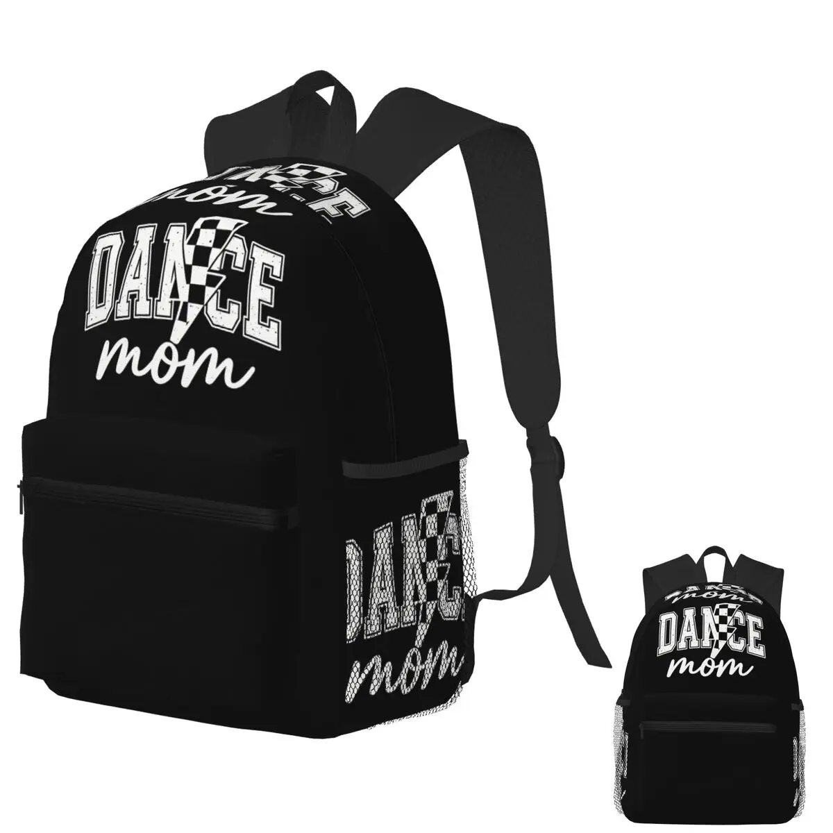

Dance Mom Grunge Typography With Checkered Lightning Bolt Backpack School Bag Hiking Travel Daypack Bookbag Shoulder Bags