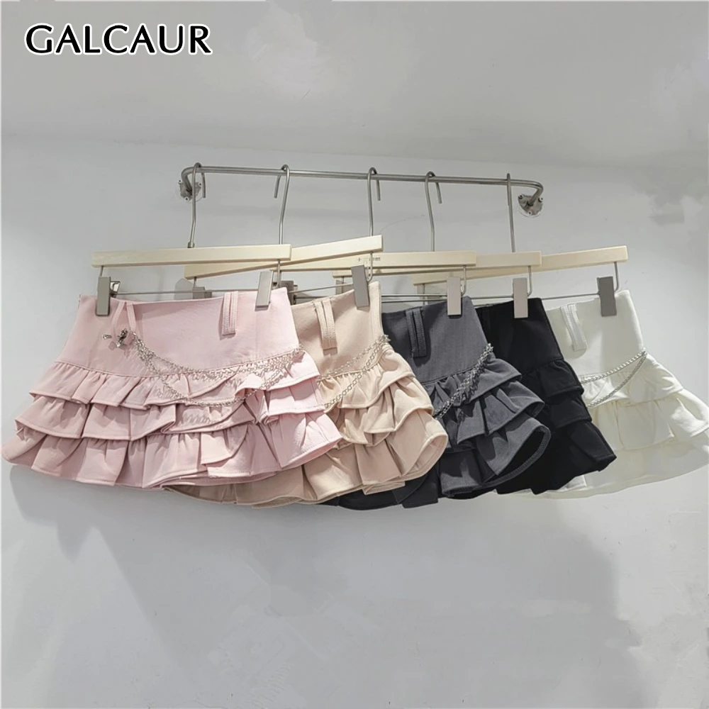 

GALCAUR: Новая модная женская короткая юбка с оборками и вставками, в корейском стиле, с завышенной талией, для стройности, осенняя коллекция