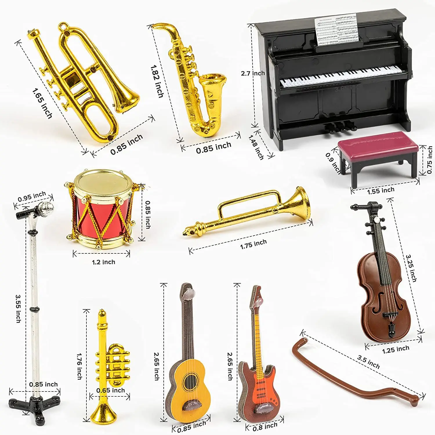 Dollhouse Miniature Musical Instrument Set 12PcsMini Dollhouse Musical Instrument Model Dollhouse Decoration Accessories jasmine