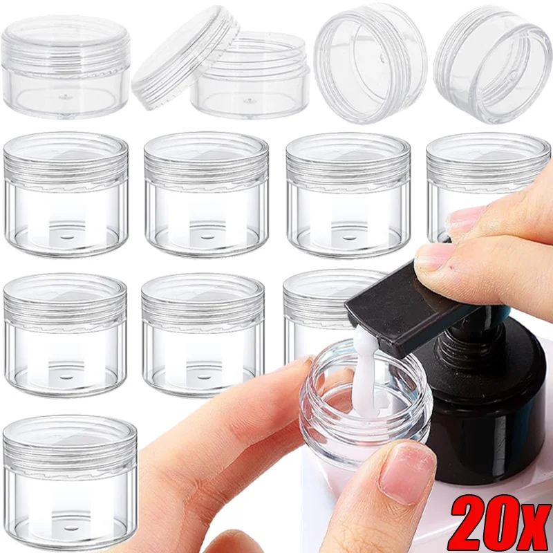 Frascos Plásticos Transparentes Portáteis de 3-20g para Viagem, Recipientes Cosméticos para Armazenamento de Maquiagem e Creme Facial, Caixa Pequena para Pérolas