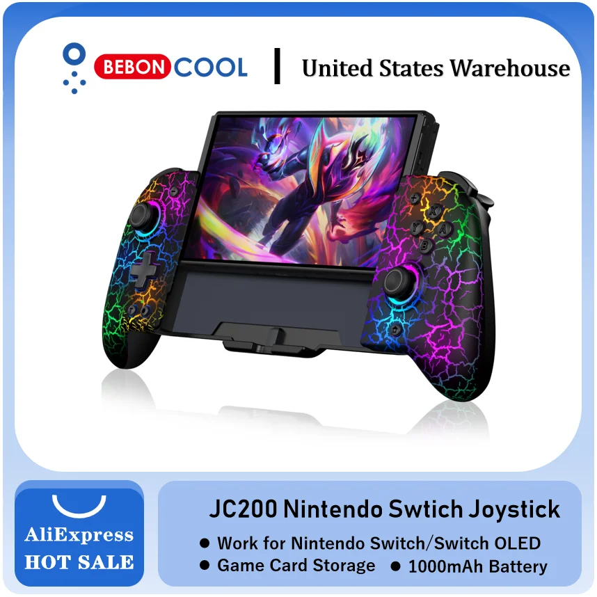 BEBONCOOL JC200 RGB Joystick For Nintendo Switch/Switch OLED Gamepads Built-in 6-Axis Gyro Design Handheld Grip Gamepad