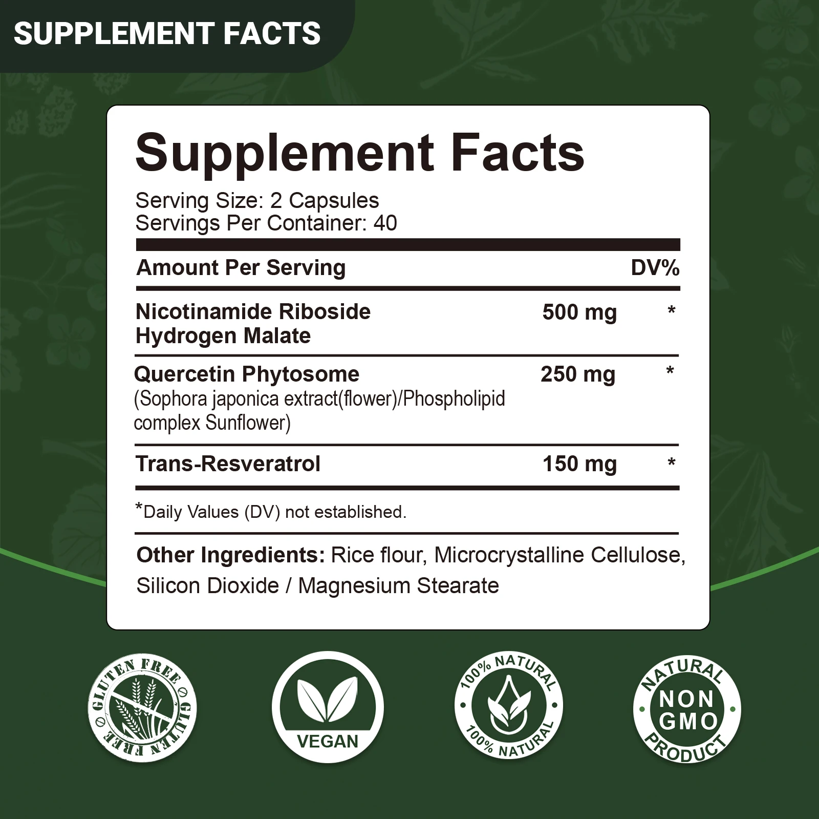 NAD+Supplements - Liposomal Nicotinamide Nucleoside, Resveratrol, Quercetin Anti Aging, Energy, Focus Support - 80 Capsules