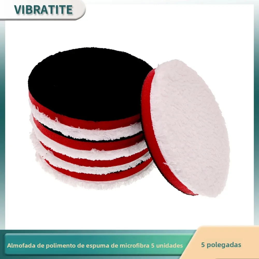 Kit de 5 Peças de Almofadas de Polimento de Espuma de Microfibra Profissional de 5 Polegadas (125MM) com Fixação por Gancho e Laço para Polimento, Corte, Lustragem e Enceramento Automotivo