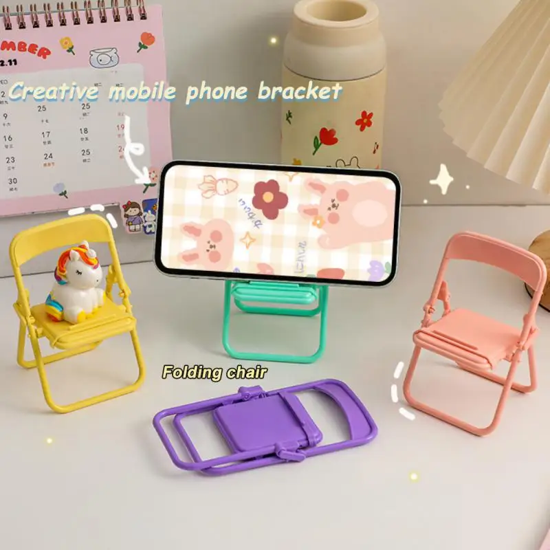 Cute Mini Chair Adjustable Phone Holder Stand For IPhone 15 14Pro Foldable Mobile Phone Stand Desk Holder Universal Lazy Bracket