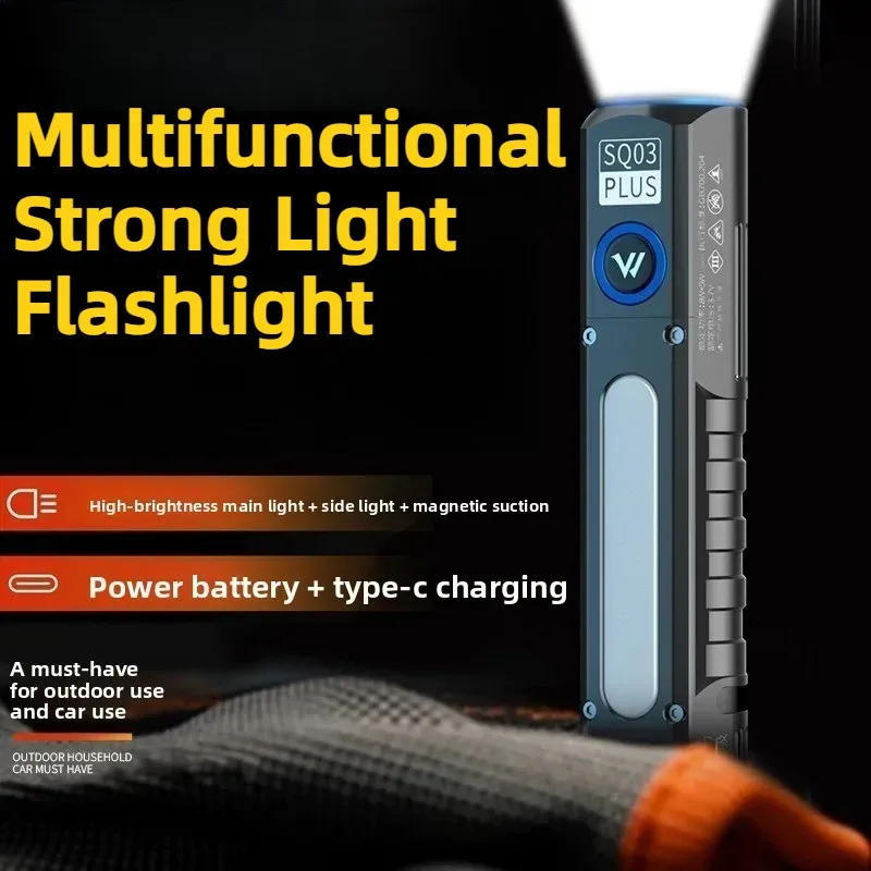 Super Bright LED Flashlight COB Side Light Waterproof TYPE-C Rechargeable Tail Magnet Handheld Work Light for Outdoor Camping