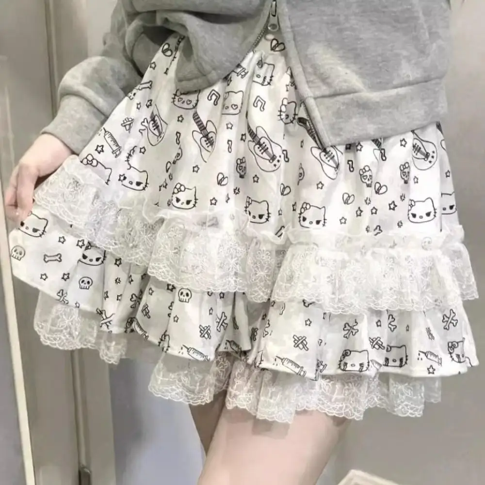 Ins New Sanrios Hellokitty Printing Y2K Hot Girl Short Skirt Lace Skirt Sweet Cool Style Cake Skirt Tutu A-Line Skirt Gifts Toys