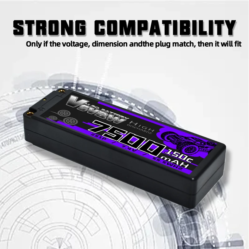 VSVAW 2S Lipo 7500mAh 7.4V 150C Battery with EC5 XT60 Deans Connector Hardcase Battery for RC Car Boat Truck Helicopter Airplane