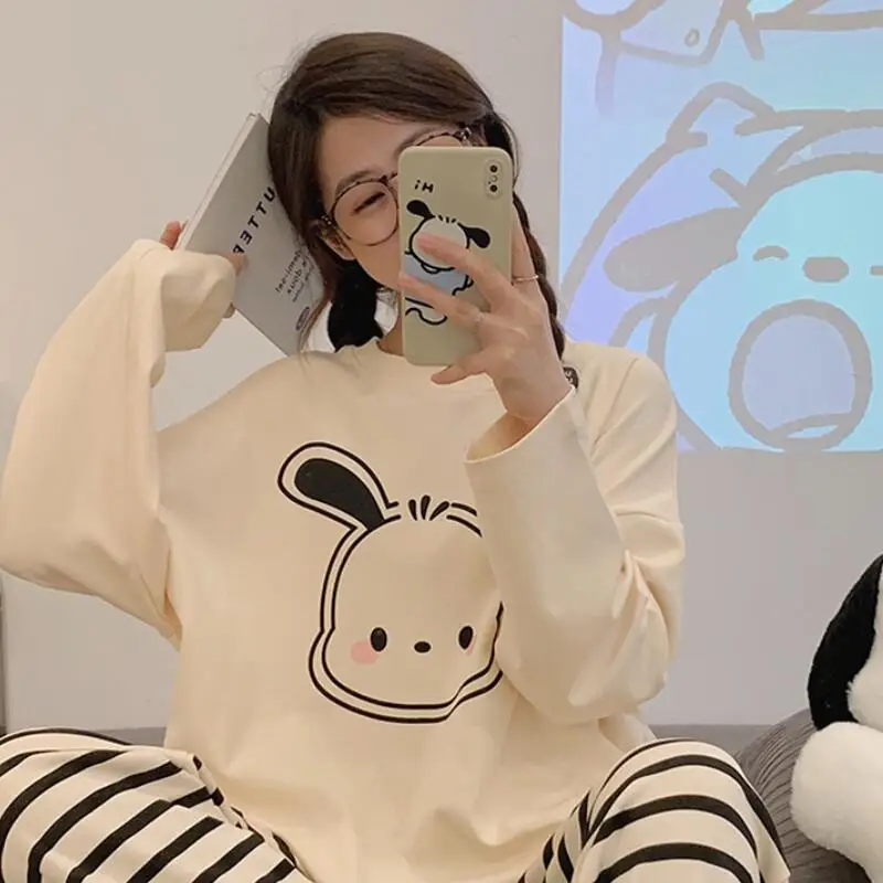 Pijama de dibujos animados de Anime para mujer, ropa de dormir japonesa Kawaii, ropa de dormir de algodón para estudiantes, ropa para el hogar, conjuntos de pantalones de manga larga a la moda