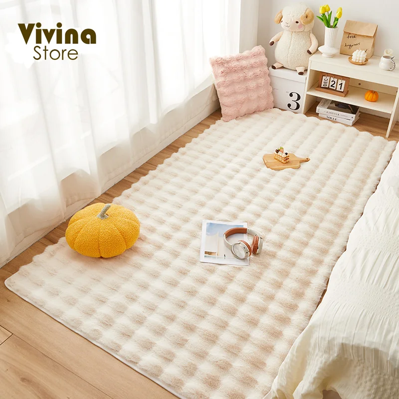 Artificial Rabbit Fur Mat Winter Cute Soft Fluffy Carpet Child Bedroom Rug For Girls Room Decorative Cushion For Sofa