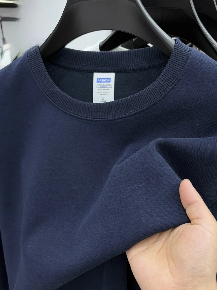 

Мужская толстовка с длинным рукавом, однотонная, спортивная, свободного кроя, повседневная, модная, с круглым вырезом, для весны и осени