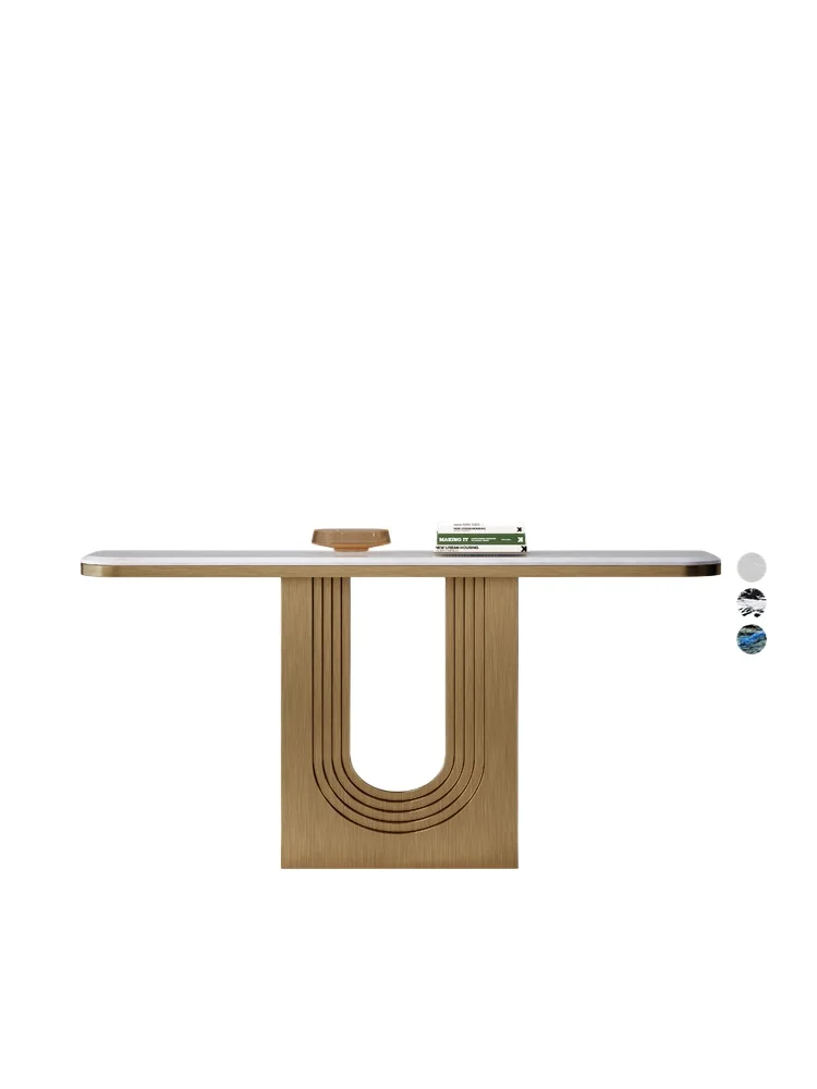 

Luxury stone entrance table against the wall, opposite the entrance entrance, entrance platform aisle, natural marble end view