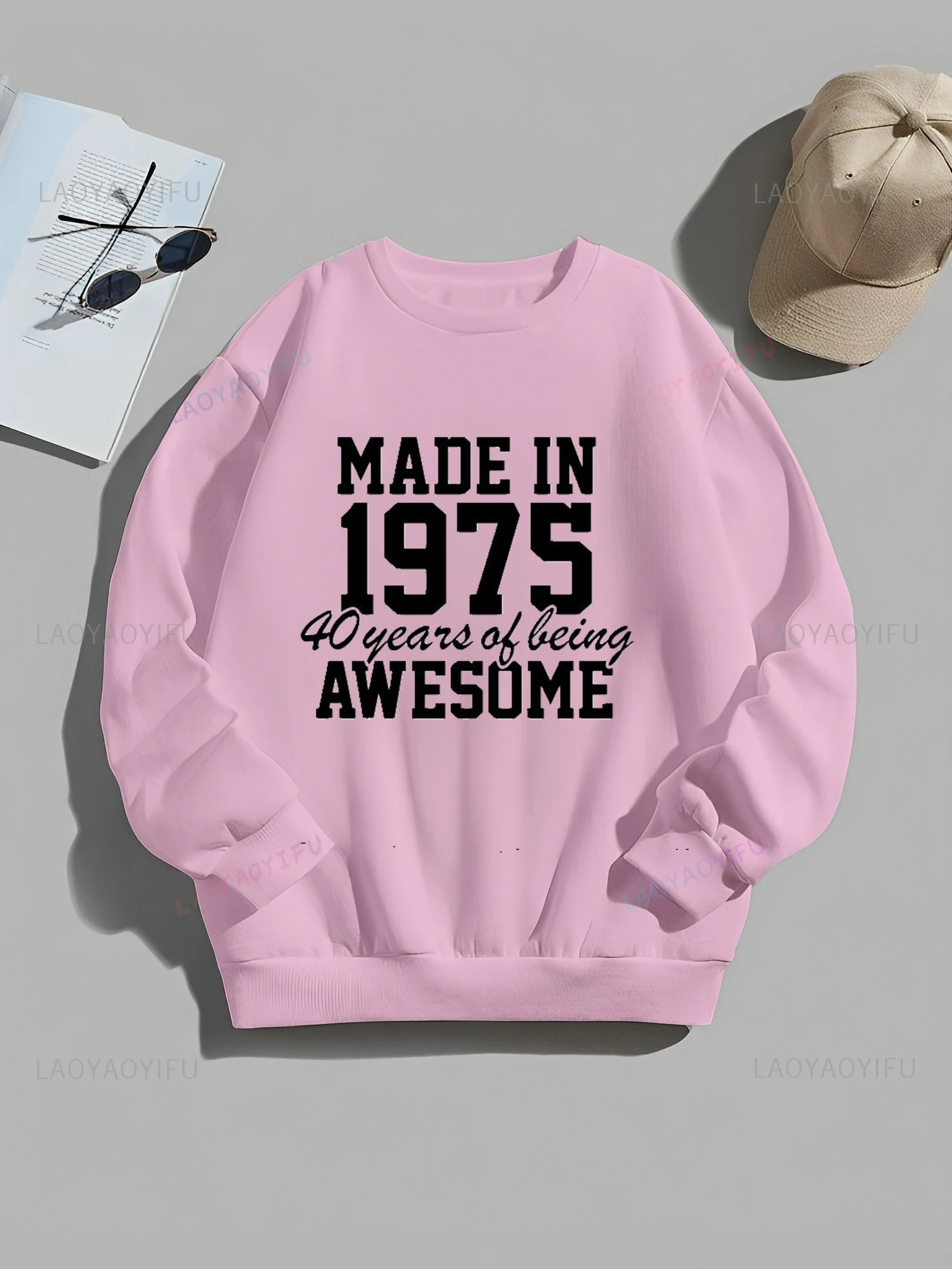 Period Print Hoodie Born in 1975, Unisgender Birthday Gift, Fall/winter Everyday Street Wear, Casual Loose Crew-neck Hoodie