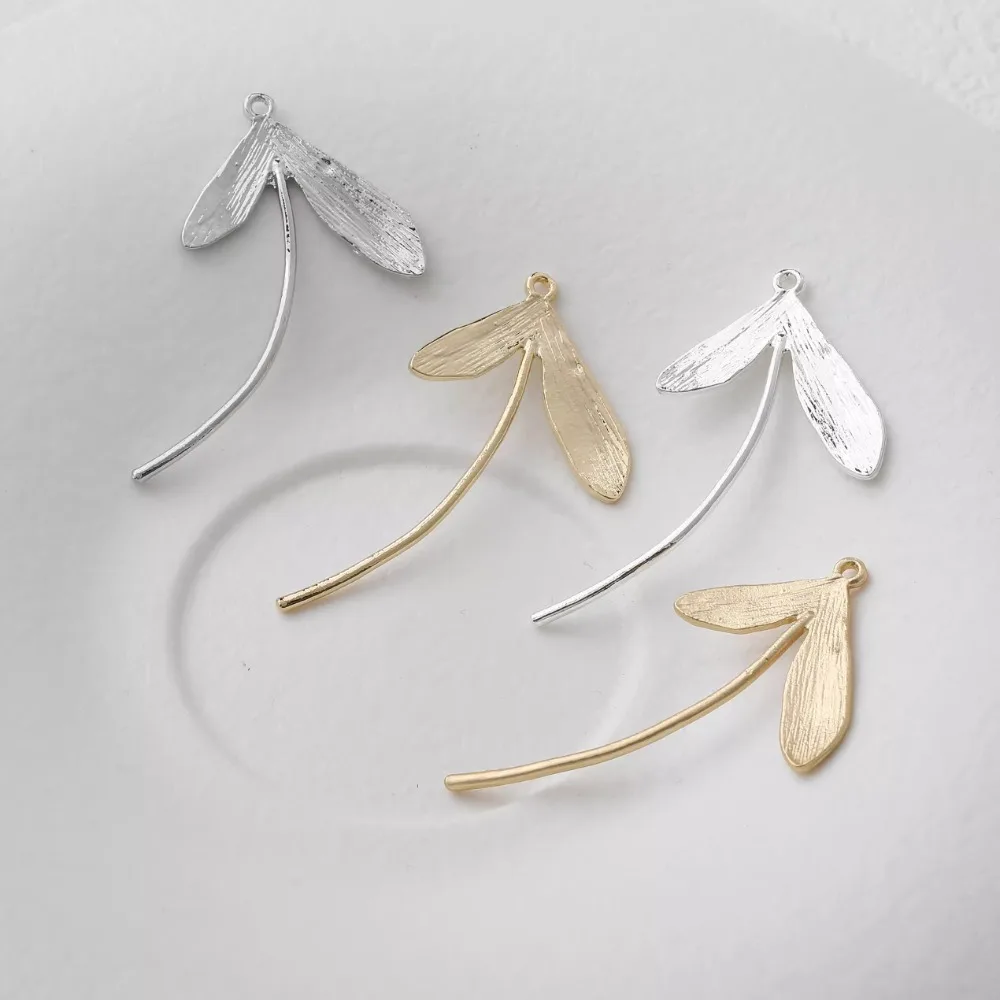 4PCS Dainty Long Leaf Charm Earrings for Jewelry Making Supplies Findings DIY Brass 14k Gold Plated Accessories 44*24mm