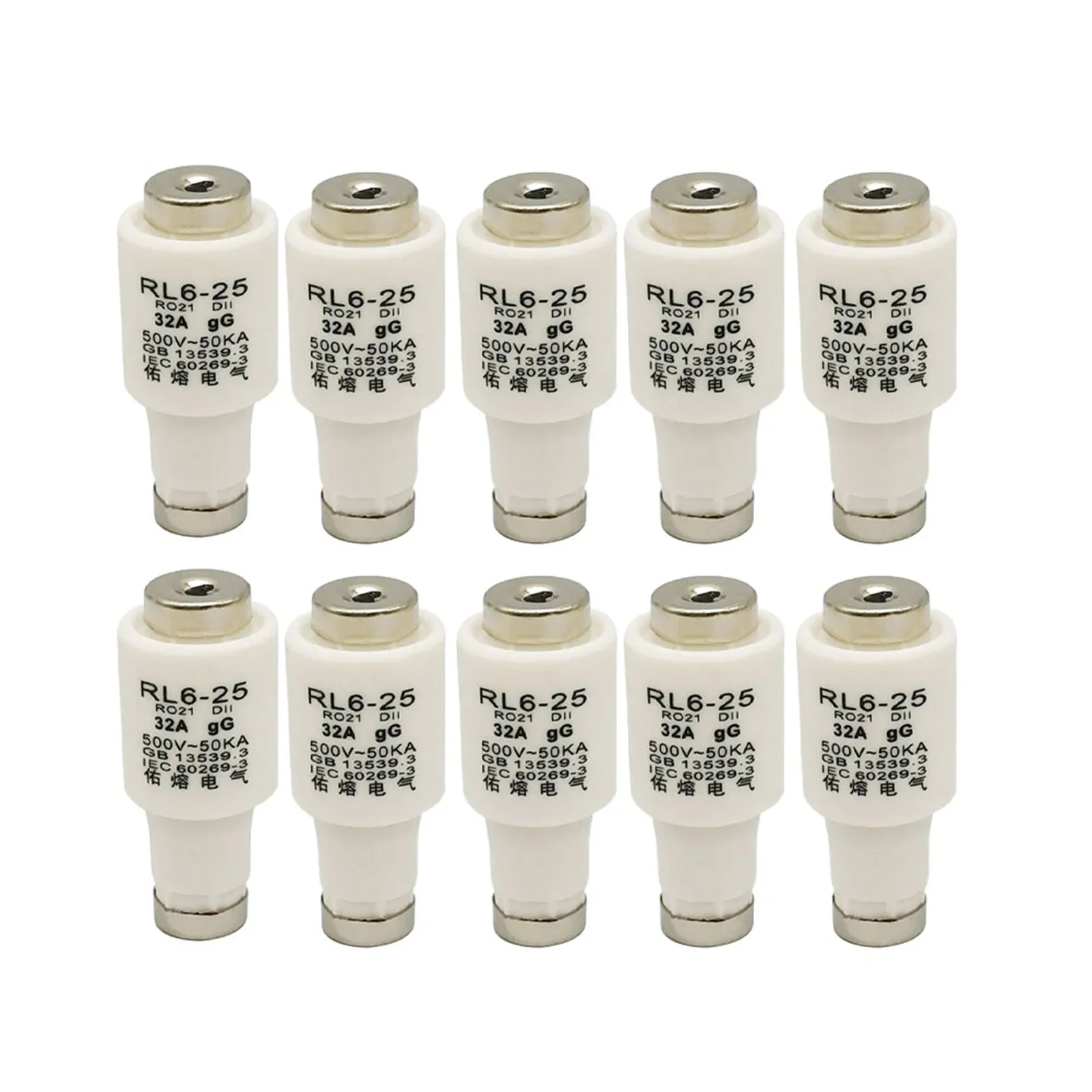 Pacote expansível de 10 fusíveis cerâmicos espirais RL6 25 R021 DII E27 gG Diazed Inserts 500VAC Proteção de longa duração
