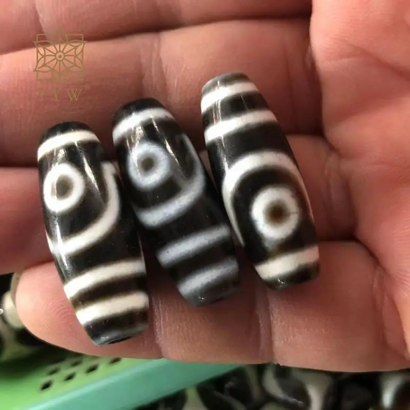 2PC Black And White Natural Tibetan Agate Onyx Dzi Beads 30x11mm Eye Stone For Hand-Soldering Bracelets Necklace Jewelry Making