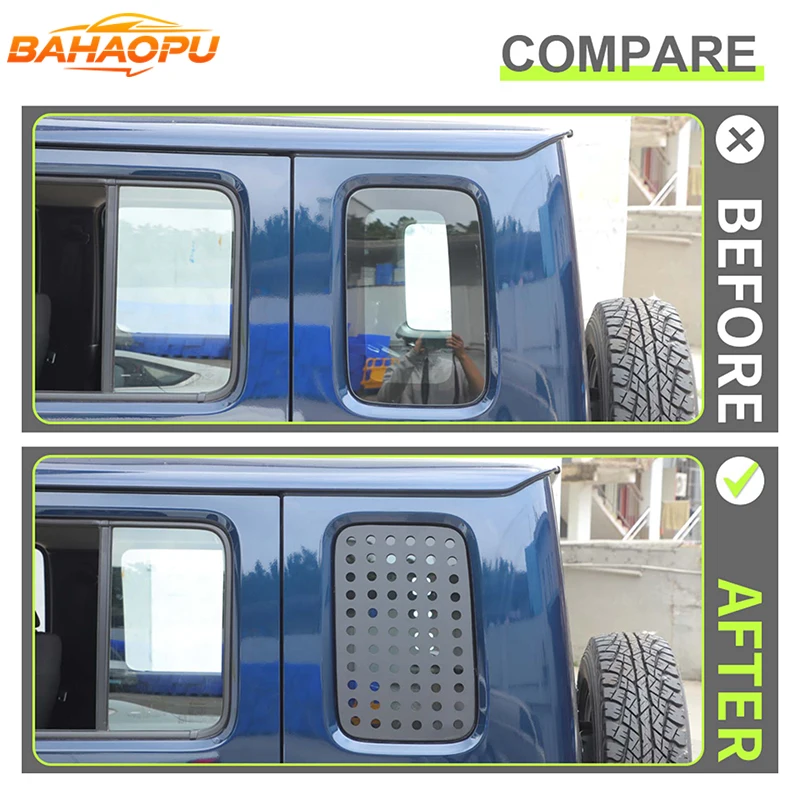 Bahaopu painel de vidro da janela traseira capa protetora painel ventilação guarnição apto para suzuki jimny 4 portas 2019 up, acessórios exteriores