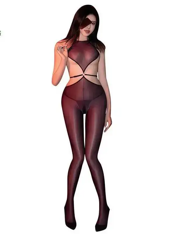 Sexy Glossy Silky Sexy Aurora Transparent Couple Family Pure Desire Witch Game One-piece Women Rompers Clothing Body Suits 621G