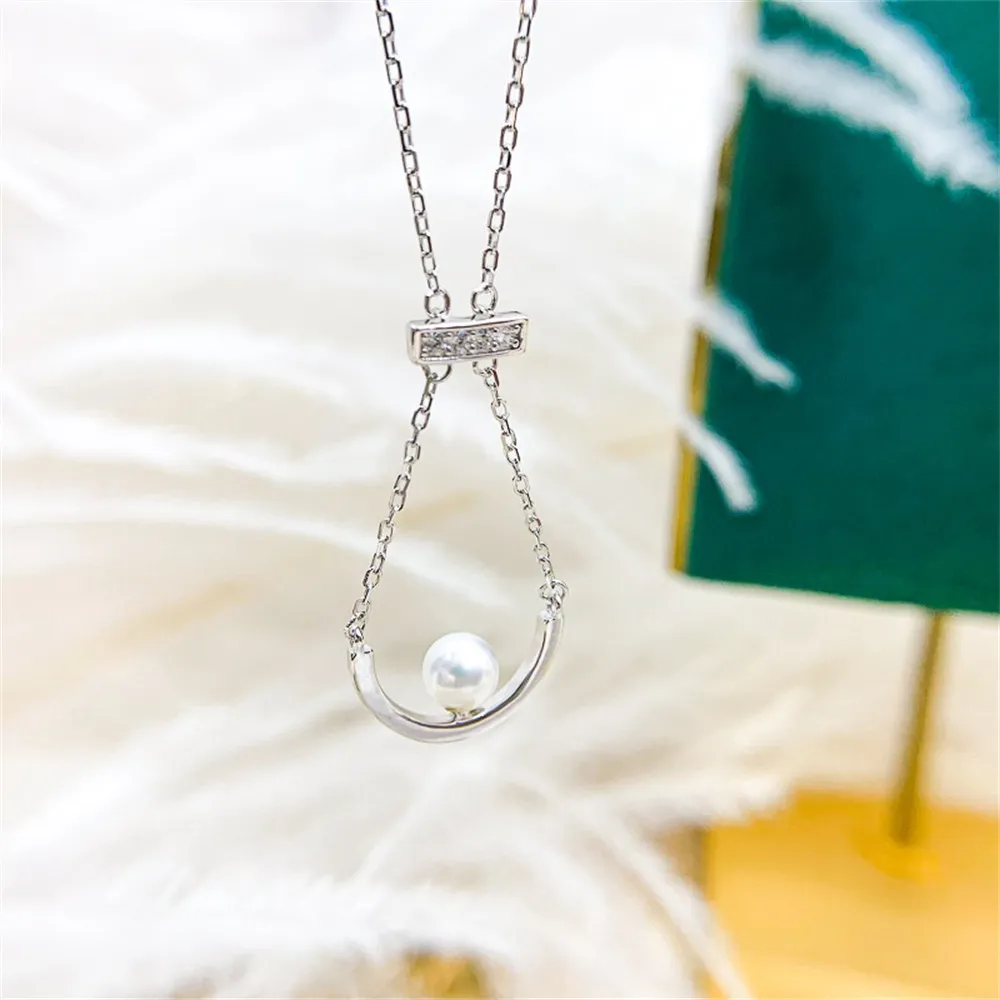 DIY Pearl Accessories S925 Sterling Silver Chain Empty Gold Silver Pendant with Silver Chain Fit 9-13mm Round Beads L027