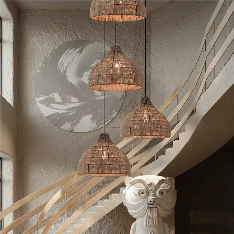 Wabi-sabi نمط الإبداعية الروطان قلادة ضوء مطعم منصة مشروبات الرجعية الثريا مصمم شقة فيلا الفن مصابيح غرفة نوم #5