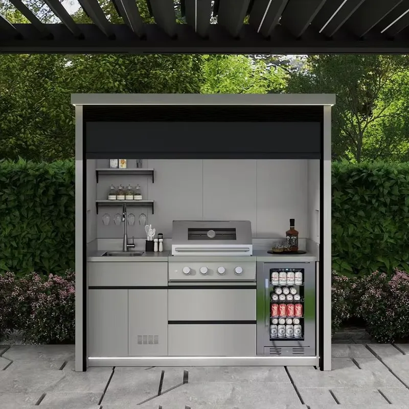 Outdoor European Modern Islands Full Stainless Steel Easily Assembled Outdoor Kitchen Cabinet Flame Safety Device BBQ Grills