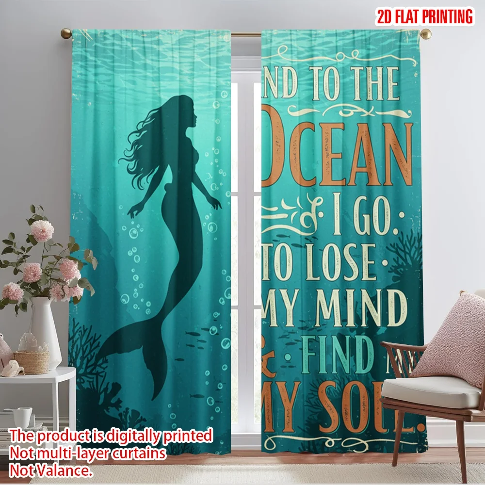 

2pcs 2D flat printing Party Window Curtains Mermaid Ocean Mind Soul Polyester Without Electricity All Season Party & Holiday