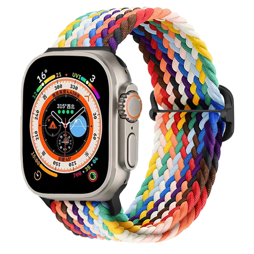 Braided Loop Strap for Apple Watch Band 44mm 40mm 49mm 45mm 41mm 42mm 38mm Nylon Solo Bracelet iWatch Series Ultra 8 7 6 5 4 SE