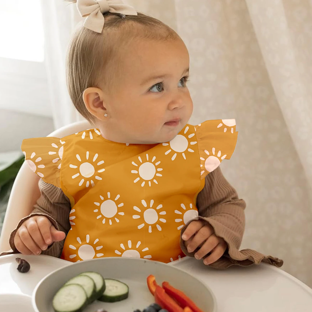 2Pcs/Set 100%Polyester Waterproof Baby Bibs,Lively and Adorable Shoulder Design Sleeveless Smock Feeding Bib Apron