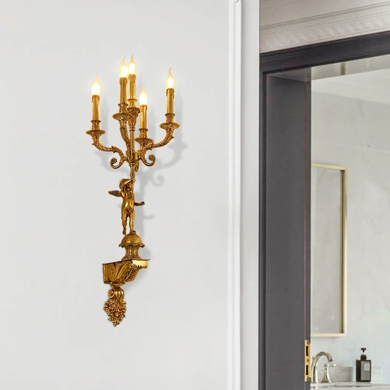 European Luxury  Classic Candle Dewax Brass Indoor Decorative Large Led Wall Light For Living Room And Porch image 2