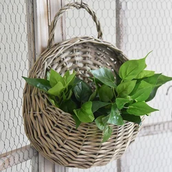 Wall Mount Rattan Basket Hanging Planter Basket Handmade Wicker Flower Pot Home Garden Decor Woven Rattan Vase Baskets