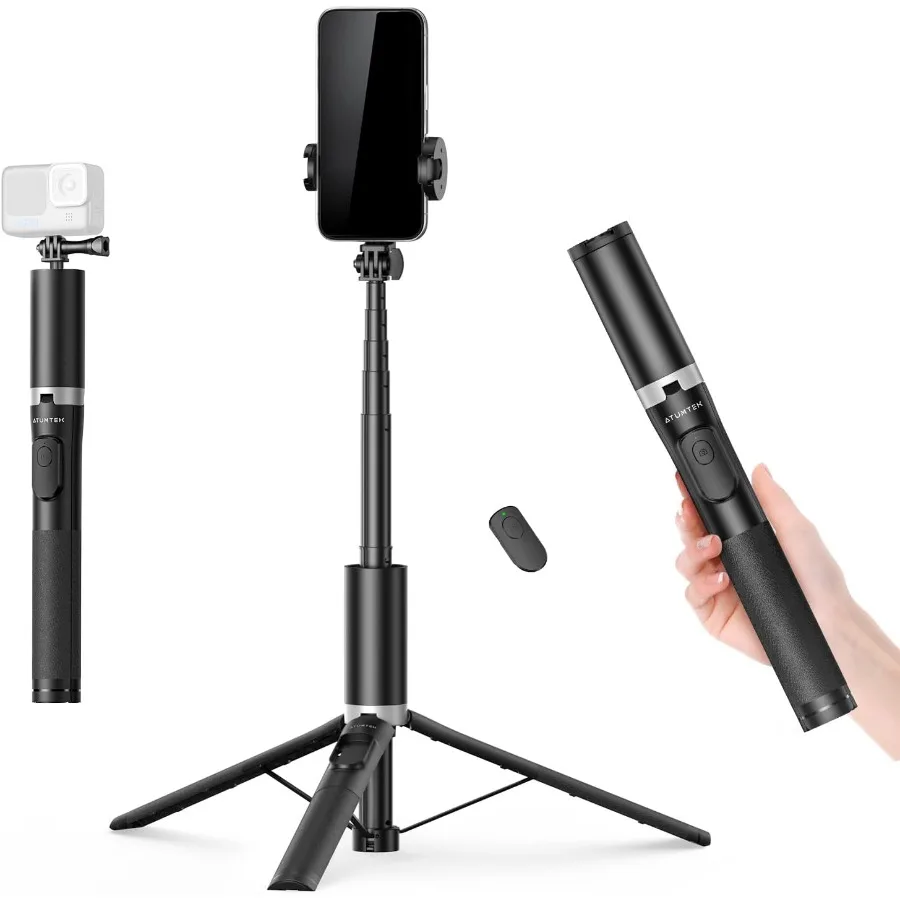 

63 Phone Tripod Extendable Selfie Stick Tripod with Bluetooth Remote AllinOne Aluminum Phone Tripod Stand with Cold Shoe Mount