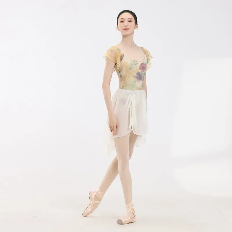 Collant ballet para mulheres, pintura a óleo, manga folha de lótus, bodysuit bailarina, adulto dancewear, ballet dança macacão