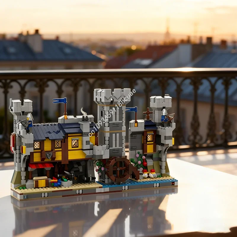 

1092pcs MOC Medieval River Town Book Nook Model Building blocks Architecture Christmas gift creative toys idea Brick Birthday