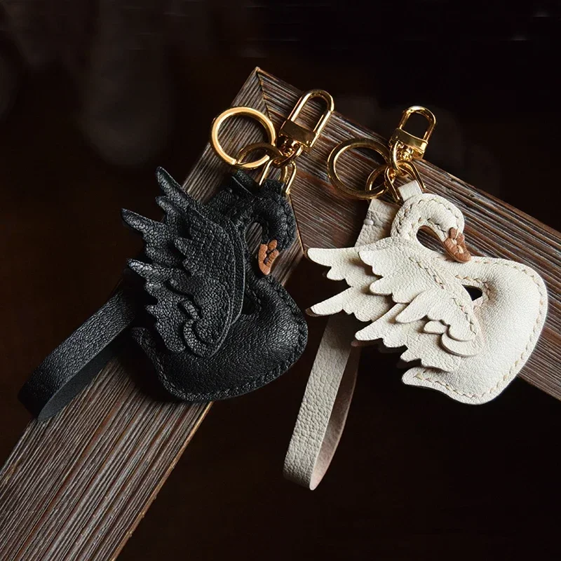 Handmade Leather Swan Bag Charm KeyChain