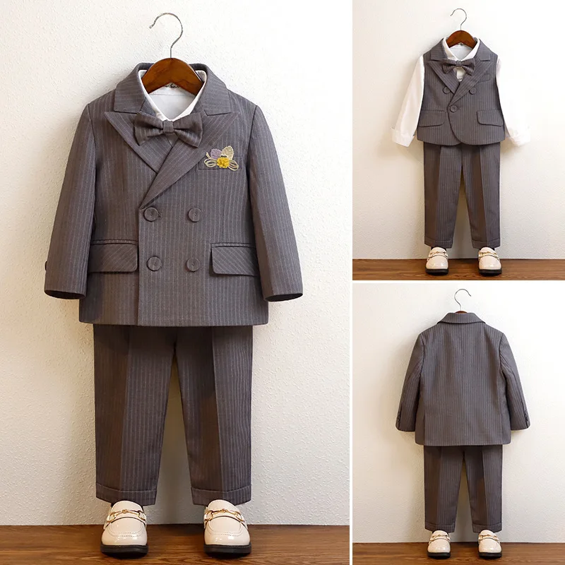 Children Boys Plaid Suits Autumn Formal Kids Boys Wedding Suits Outfits Set Young Teengaer Boys Hosting Performance Costumes