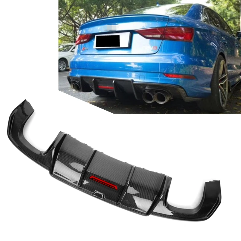 KB style Carbon fiber Car Bumpers Double Side Double Exit Diffuser For Audi A3 S3 Sports 2017 2018 2019 A3 S3 Diffuser